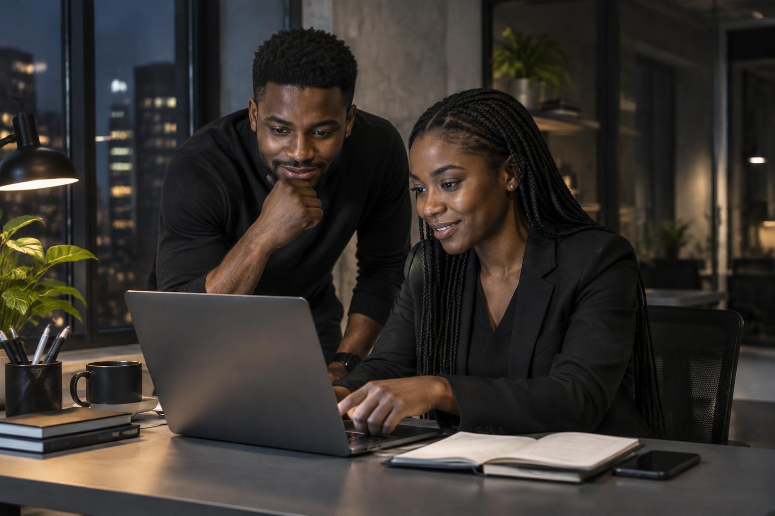 Two founders working together on their business